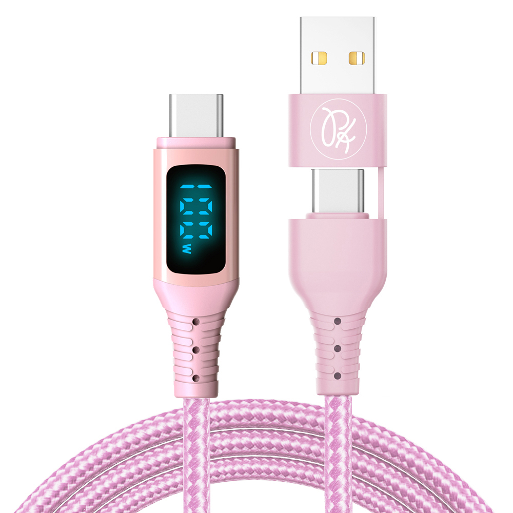 PICKOGEN 皮克全 二合一 雙Type-C/USB-A TO Type-C PD充電線傳輸線 VAW數顯 神速 1.8M