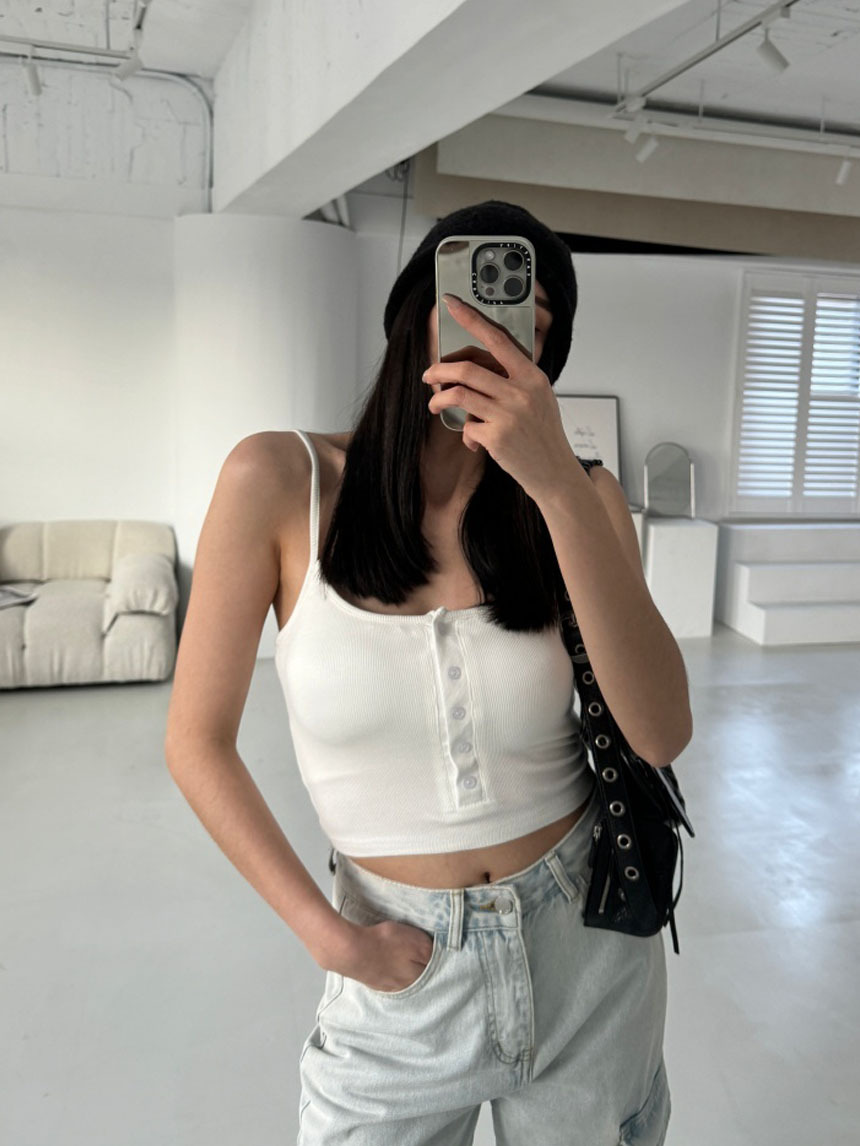 細肩釦子短版背心bar top*5色