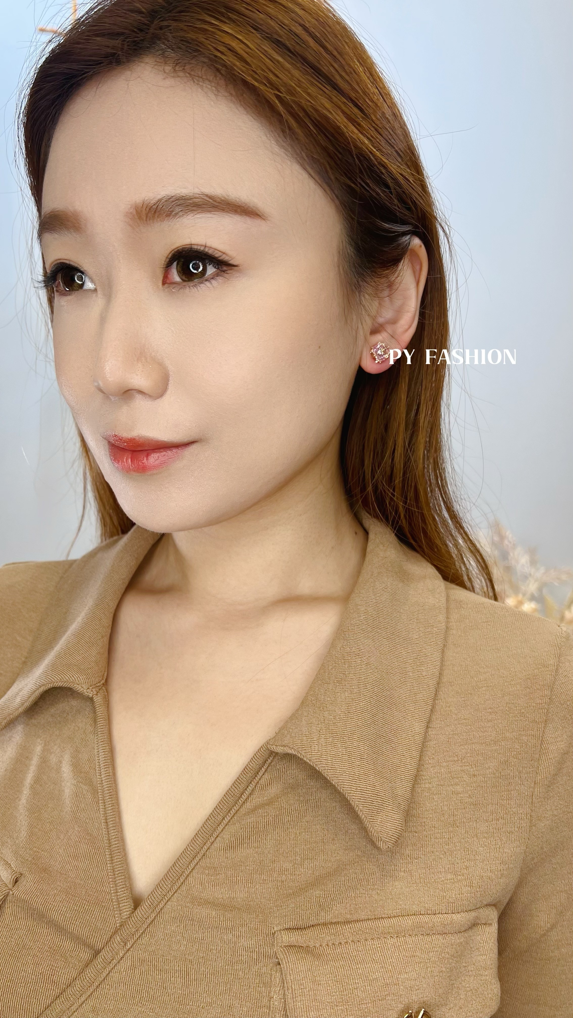 PY0207" SPHERICAL BLING BLING ROSY EAR RING"
