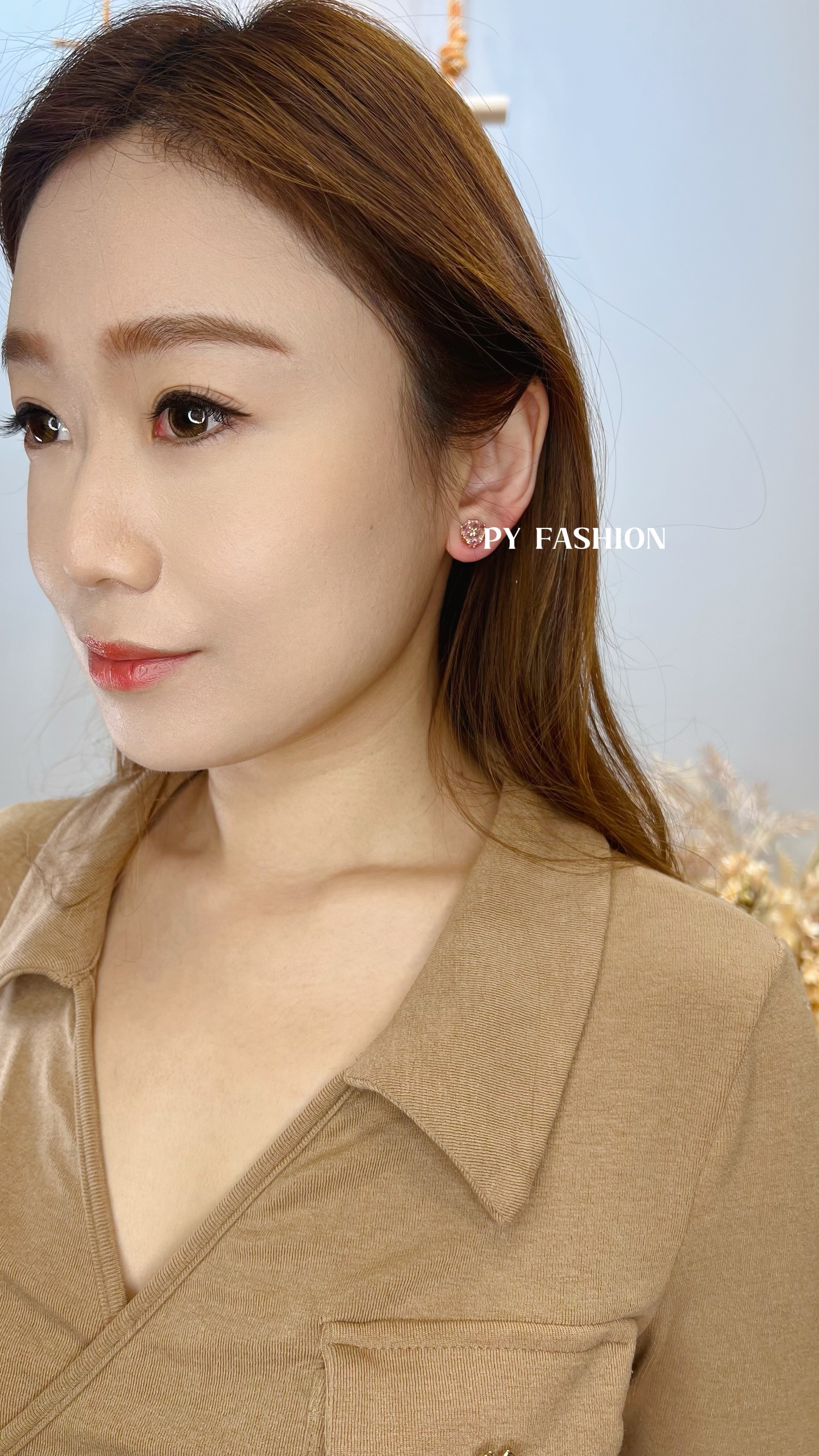 PY0207" SPHERICAL BLING BLING ROSY EAR RING"