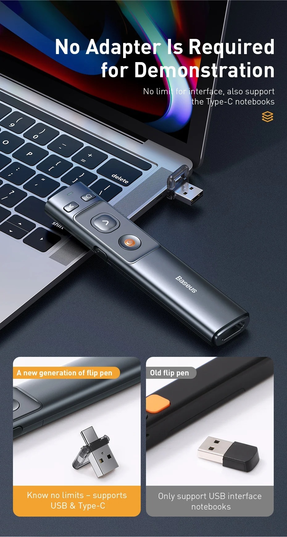 Baseus 搖控無線示範筆 2.4GHz  USB-C