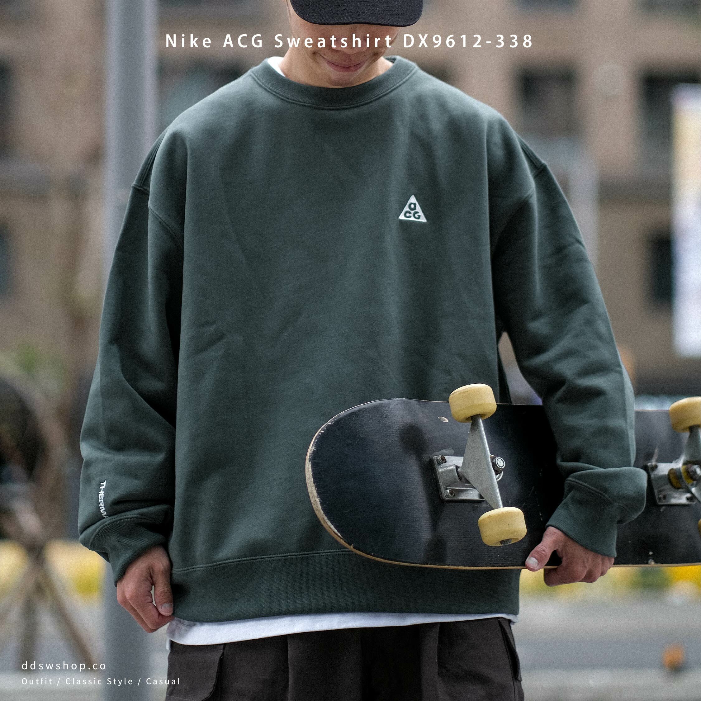 Nike ACG logo刺繡 內刷毛大學Tee 森林綠