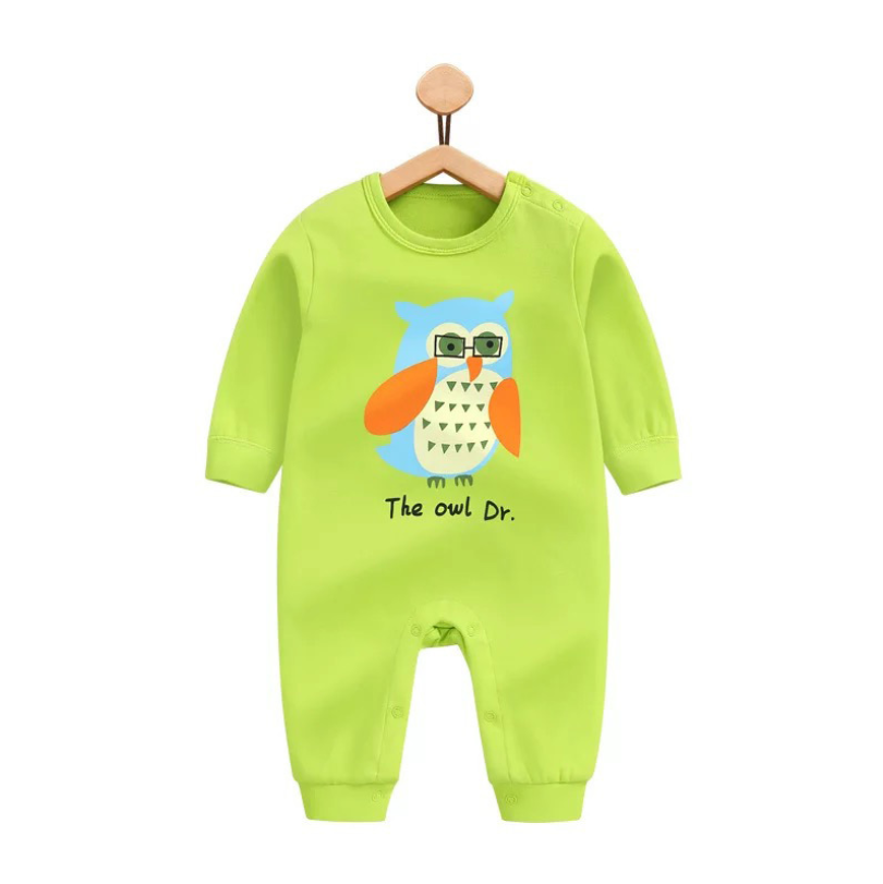 【限量】綠色貓頭鷹-春秋長袖連身衣(59-100)