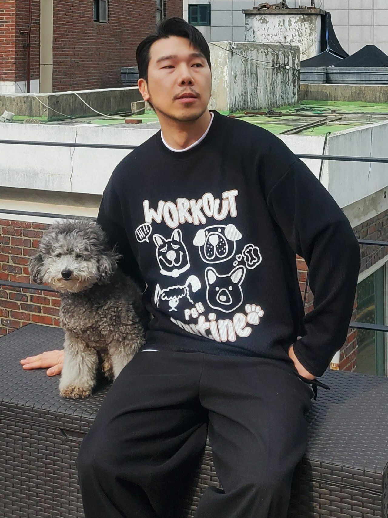 圓領英文字狗仔圖案針織衫 PLUS82HIYA-066T