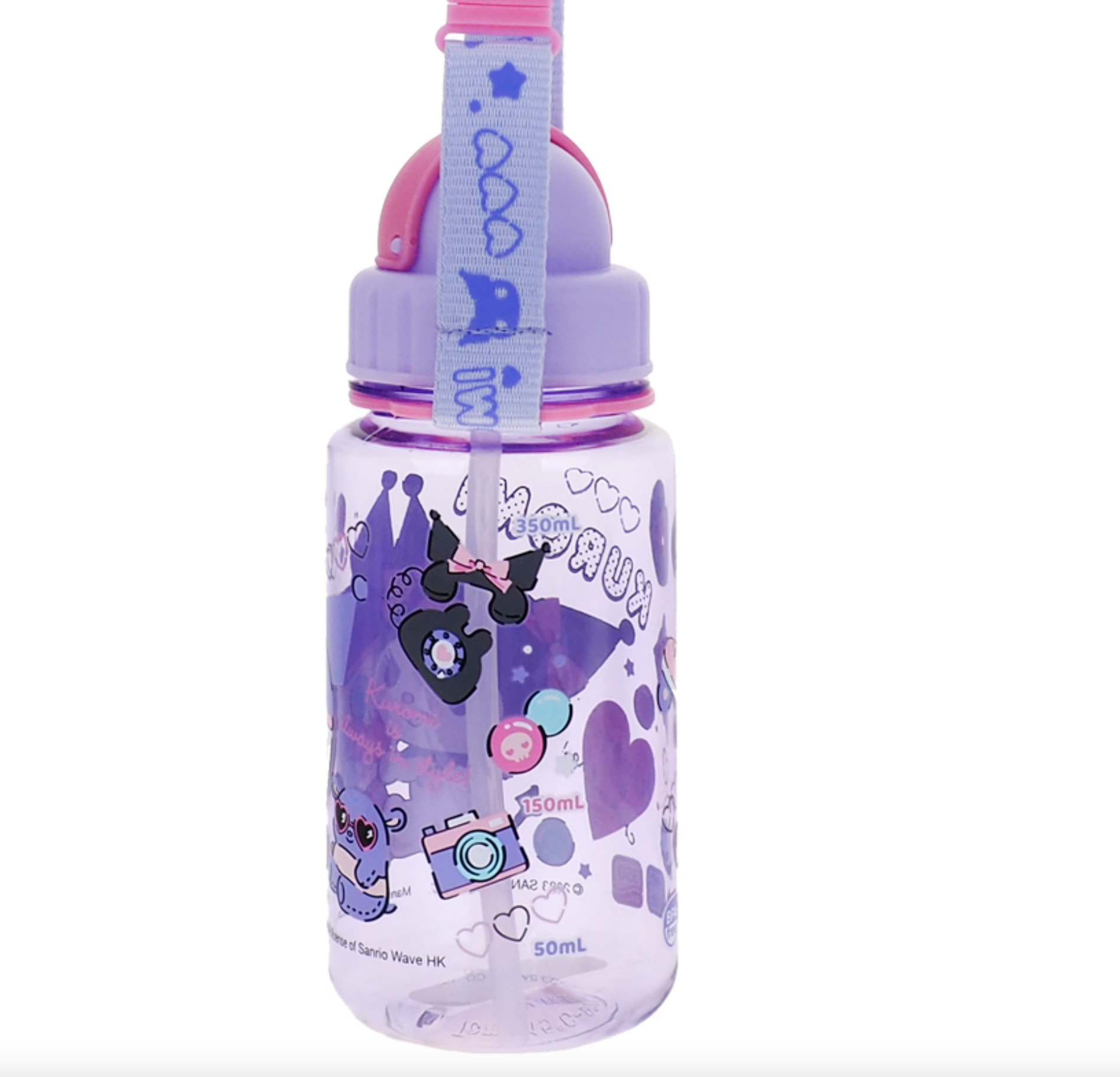 Kuromi 350ml 膠水樽連飲管及頸繩 9-4980-33