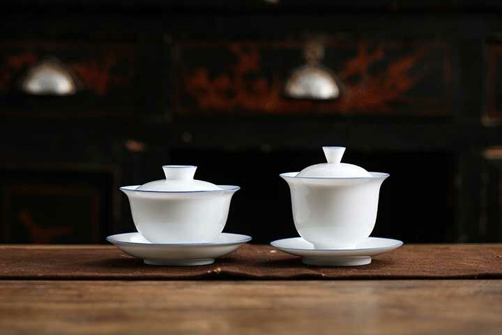 鹿港窯禮品館|薄胎玉白瓷三件蓋碗