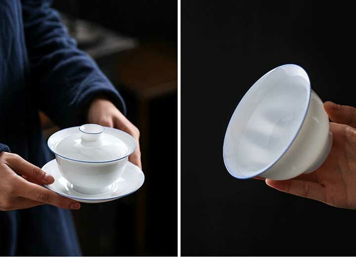 鹿港窯禮品館|薄胎玉白瓷三件蓋碗