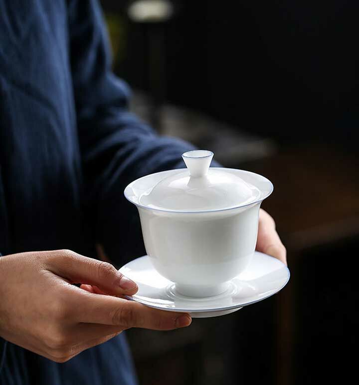 鹿港窯禮品館|薄胎玉白瓷三件蓋碗