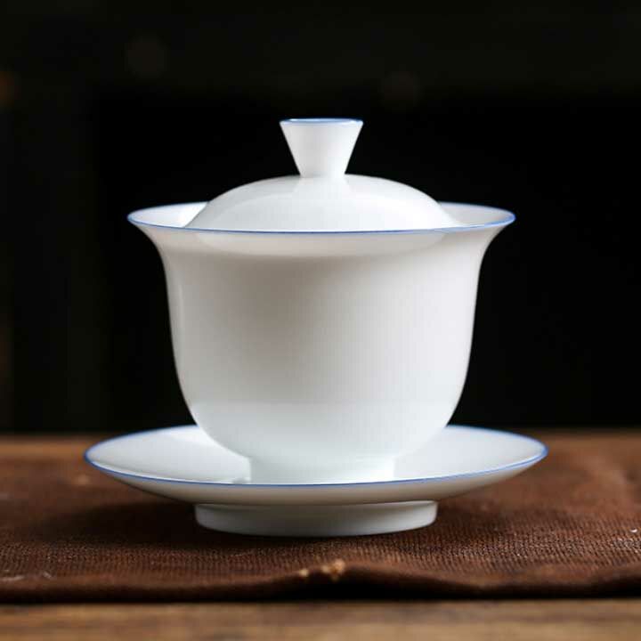 鹿港窯禮品館|薄胎玉白瓷三件蓋碗