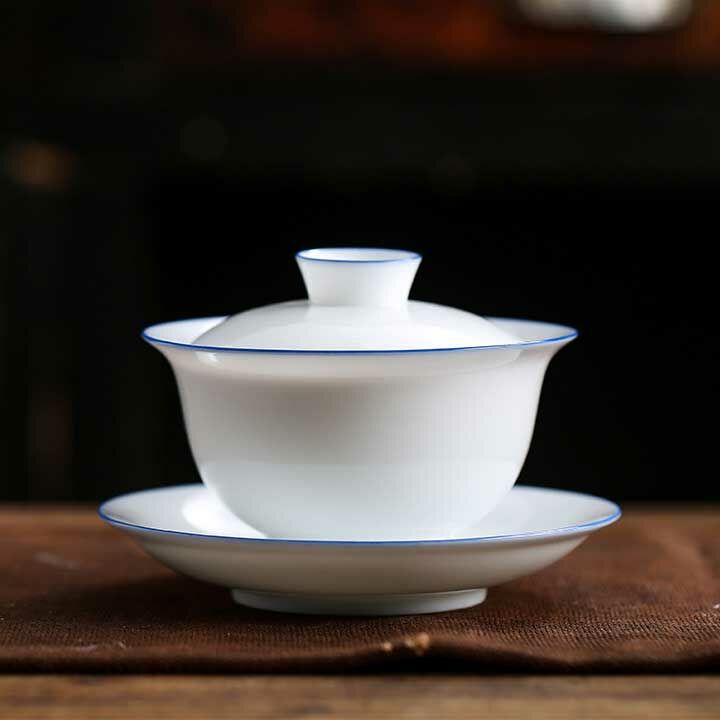 鹿港窯禮品館|薄胎玉白瓷三件蓋碗