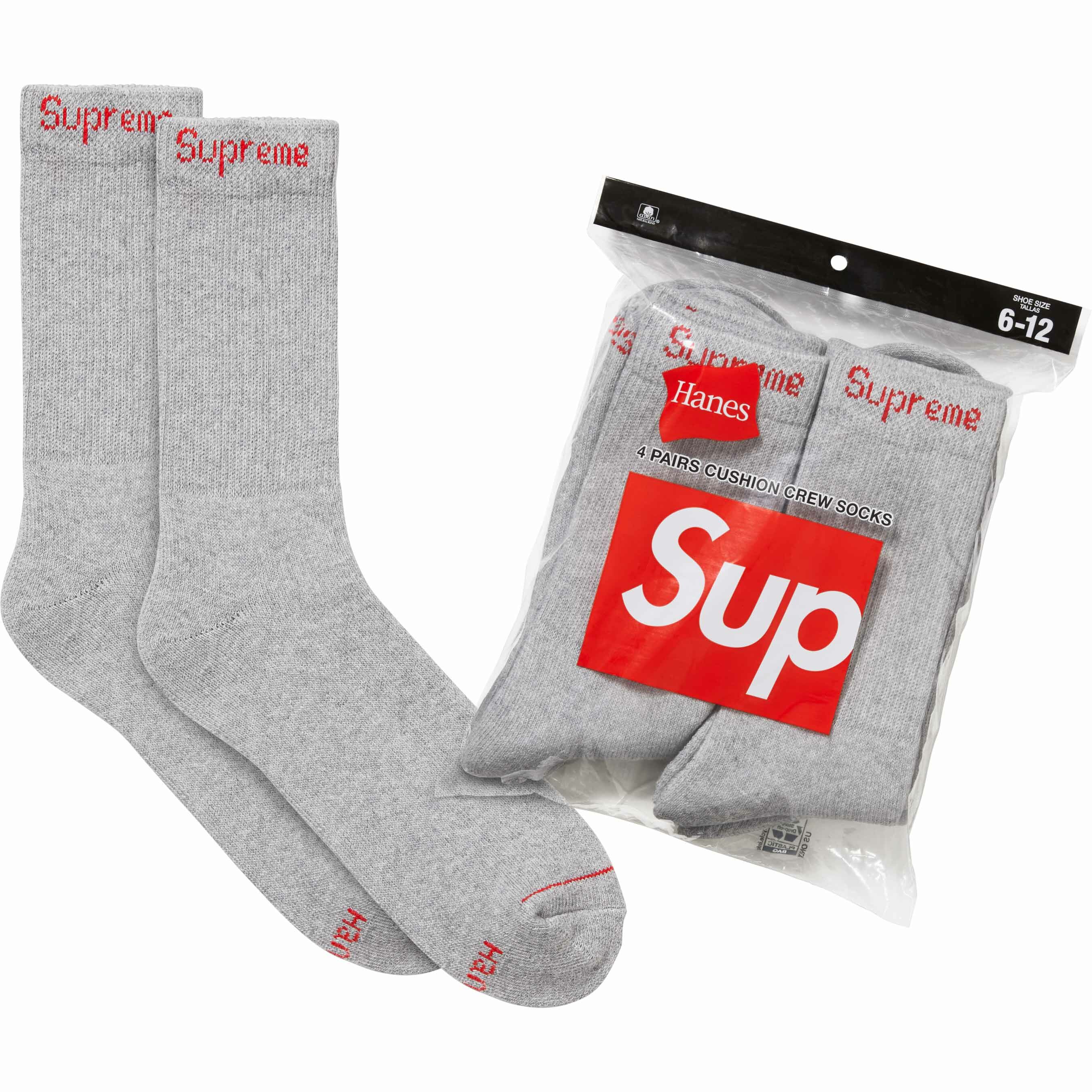 [現貨] SUPREME HANES CREW SOCKS GREY (4 PAIRS)