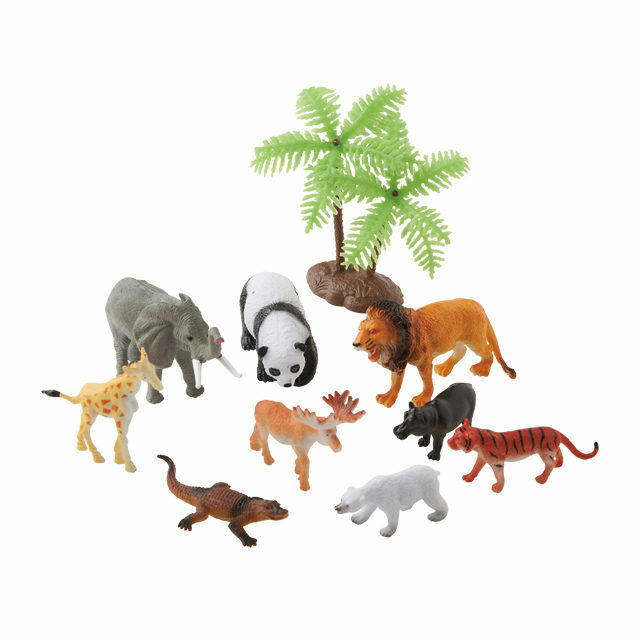 【Smart Angel】Wild Animal Figures Bucket Set (9 Animals + 1 Tree) 10-Piece Set (3Y+)
