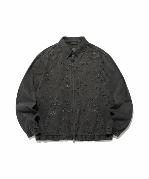 NICE GHOST CLUB -  TATTOO HARRINGTON DYED JACKET (BLACK)