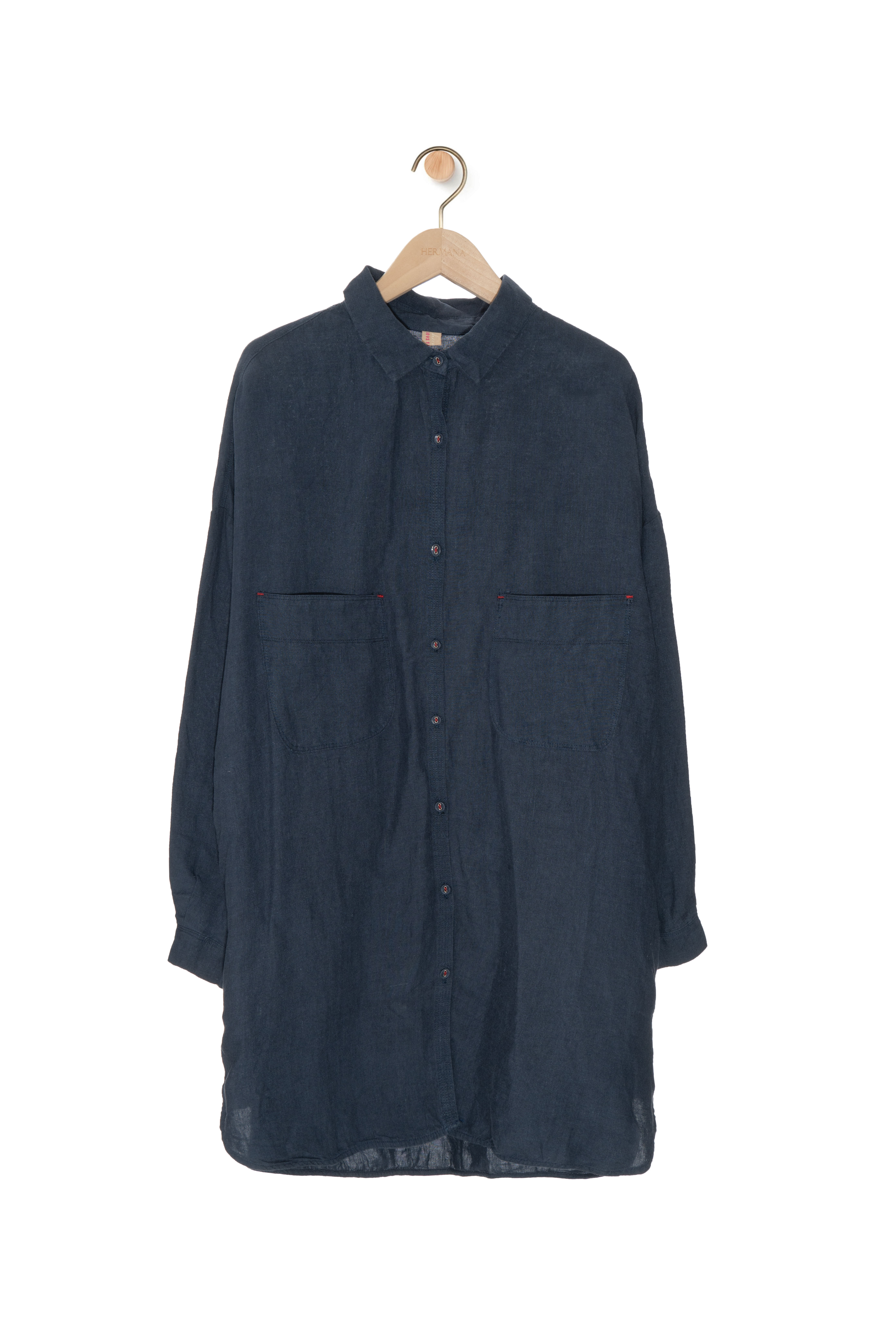 撞色線棉麻大恤衫（*現貨款式）