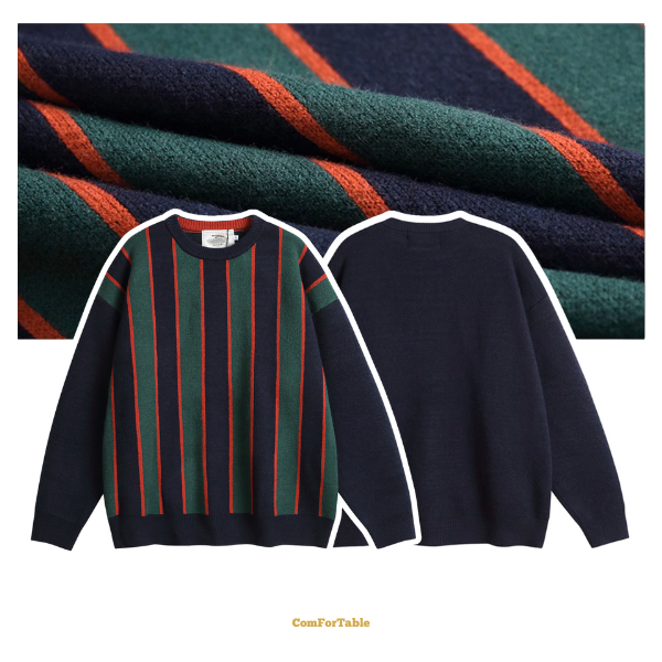 復古竪條撞色針織衫