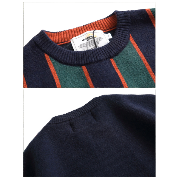 復古竪條撞色針織衫