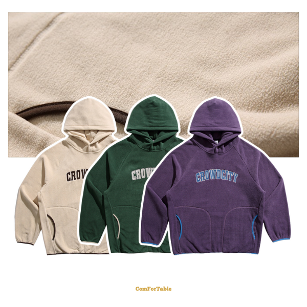 搖粒絨寬版插袋連帽TEE