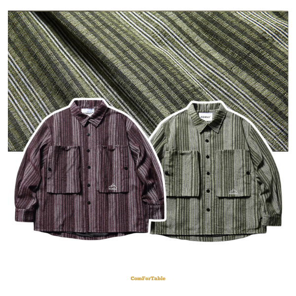 日系條紋大口袋襯衫外套