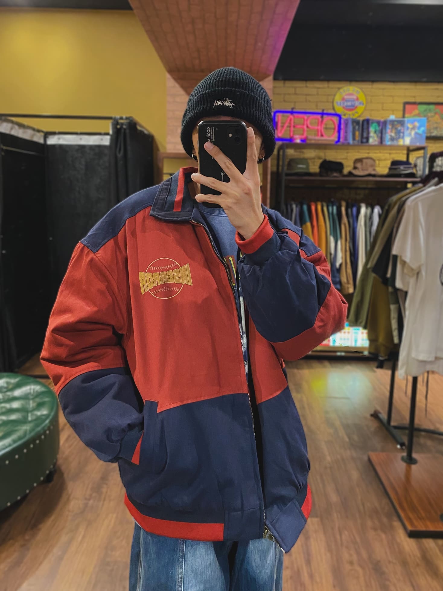 美式復古撞色刺繡外套