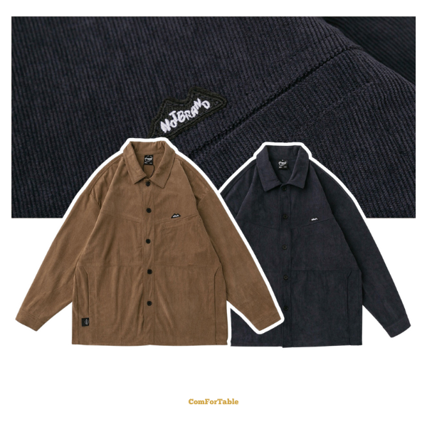 燈芯絨側插袋拼接襯衫