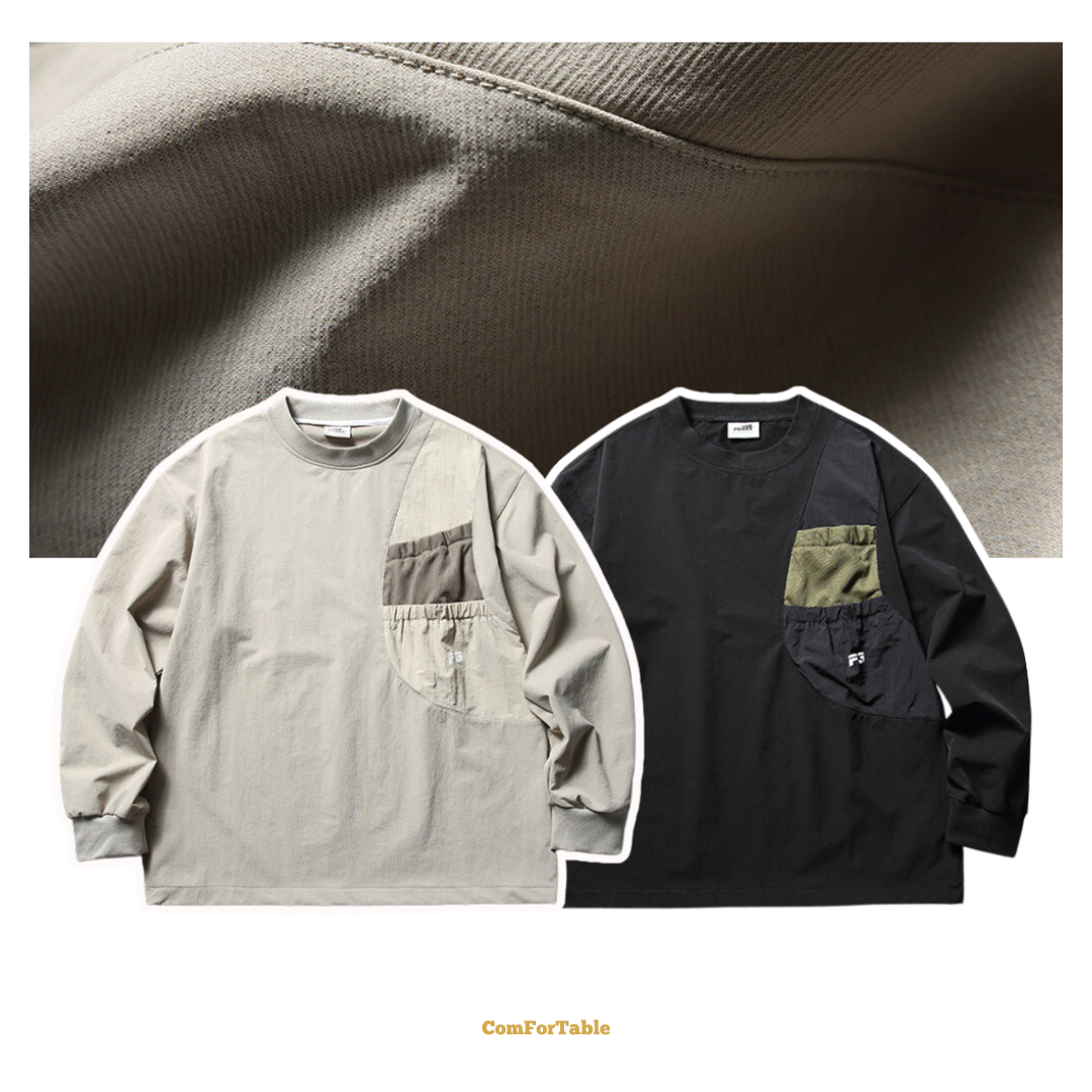 日系網眼口袋拼接尼龍TEE