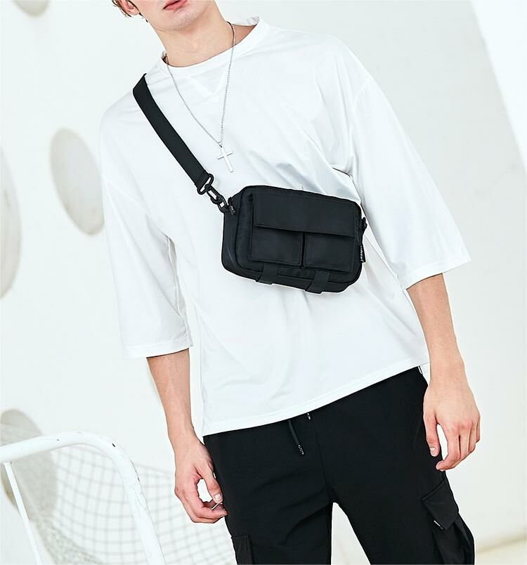 雙口袋尼龍斜挎包
