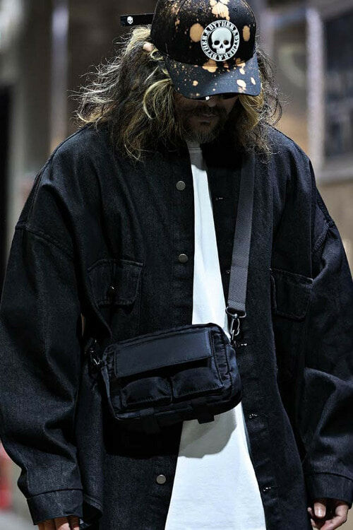 雙口袋尼龍斜挎包