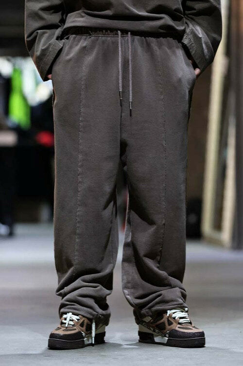 着色寬鬆剪邊運動褲