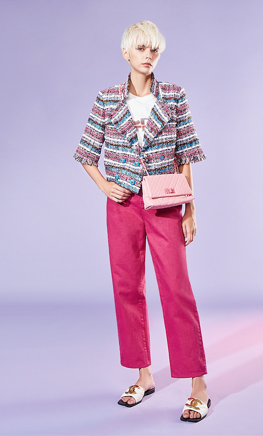 BD10121B1 新藝術花園玫瑰桃紅牛仔蘿卜褲