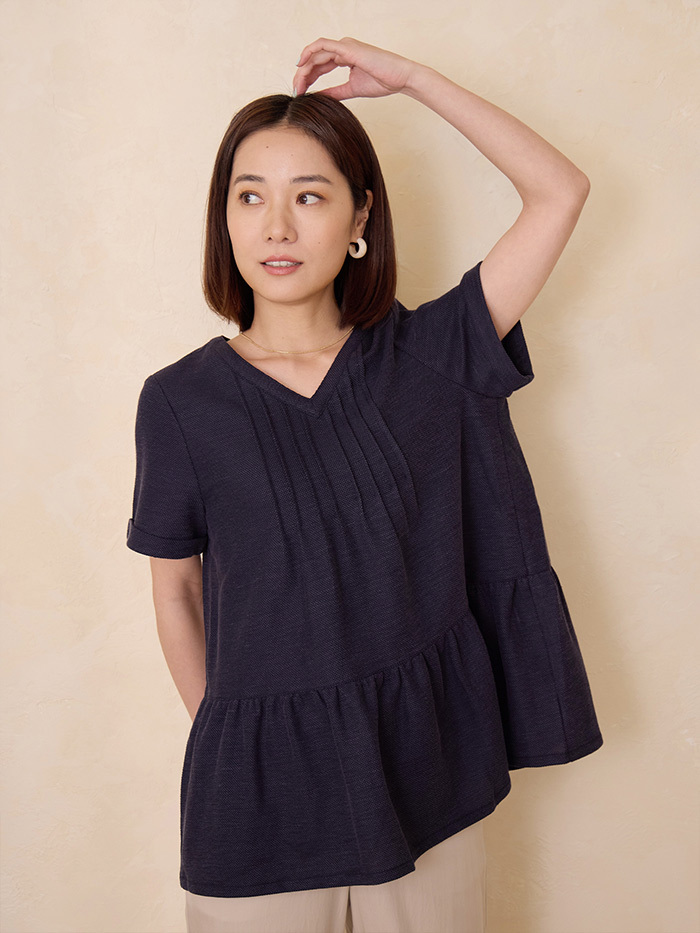 棉羽短袖造型上衣-藍雀