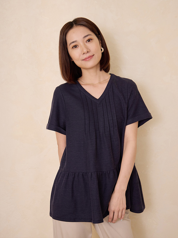 棉羽短袖造型上衣-藍雀