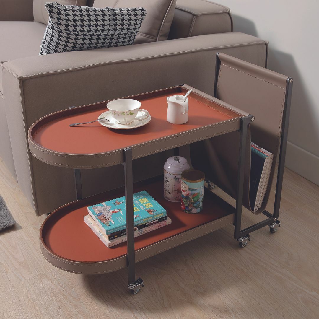 巴斯特︱雙層馬鞍皮推車茶几