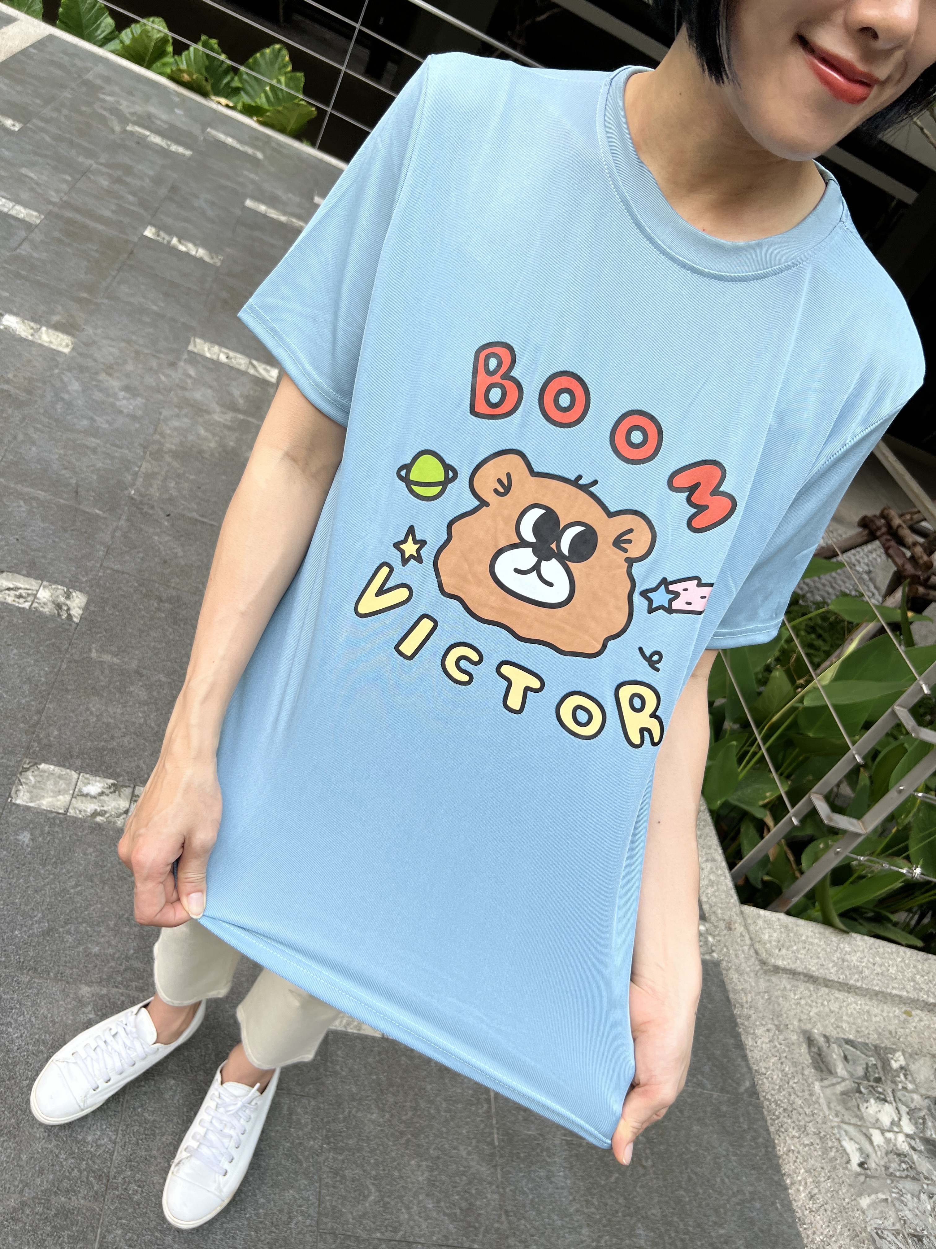 泰國BOOM俏皮熊熊涼感薄T (藍綠)