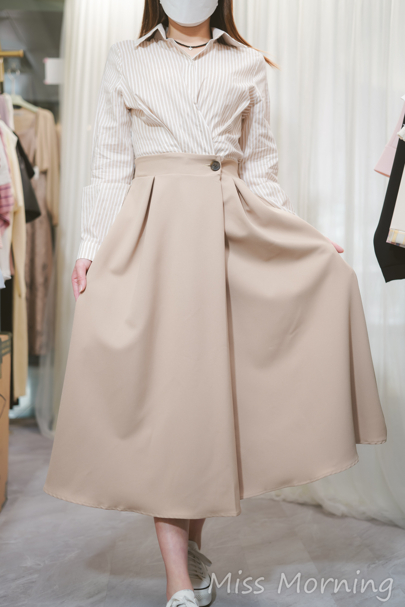 條子假兩件款連身裙(13732)