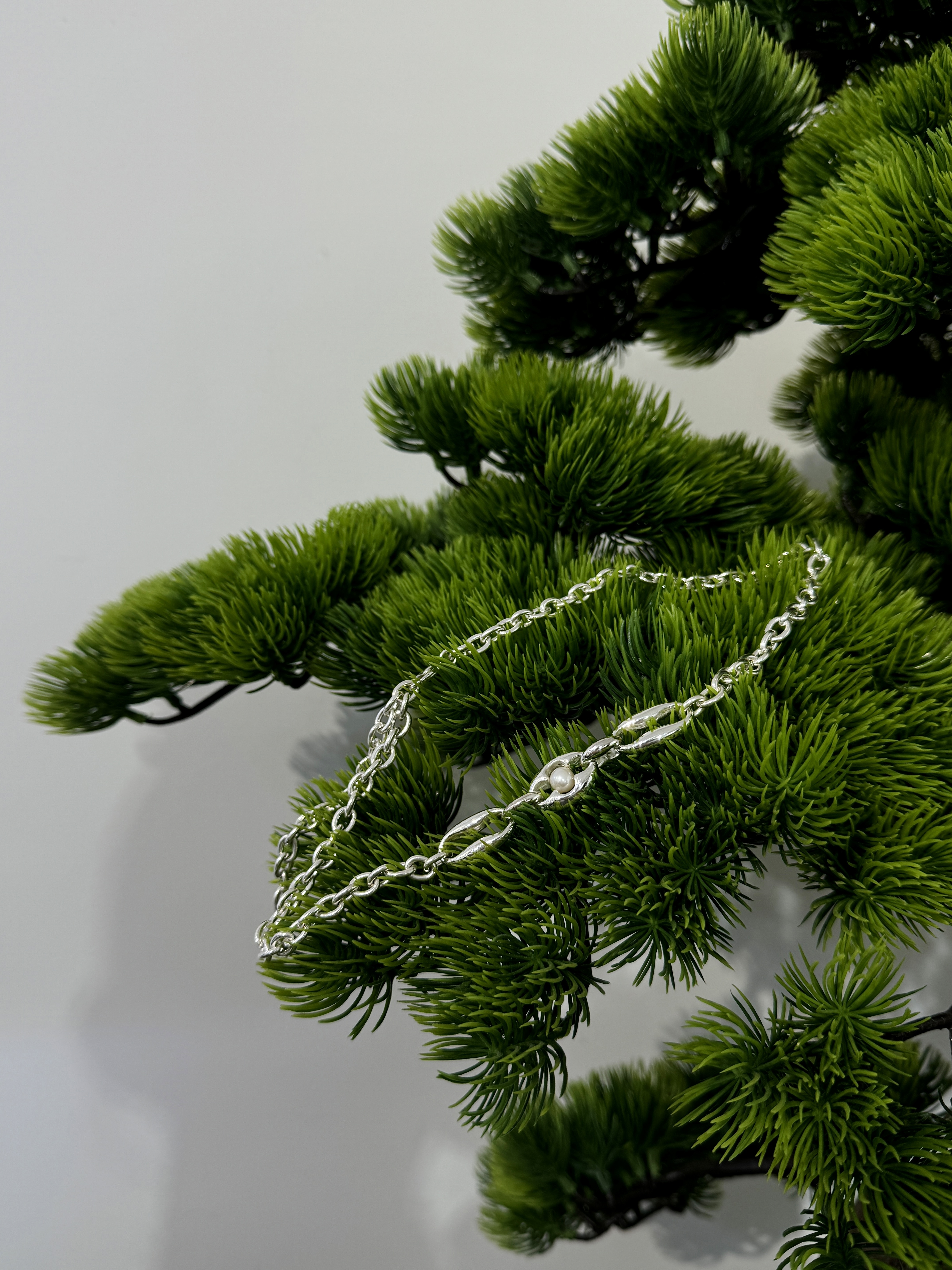 3 silver Silver Necklace (Pearl on middle) with 10cm adjust