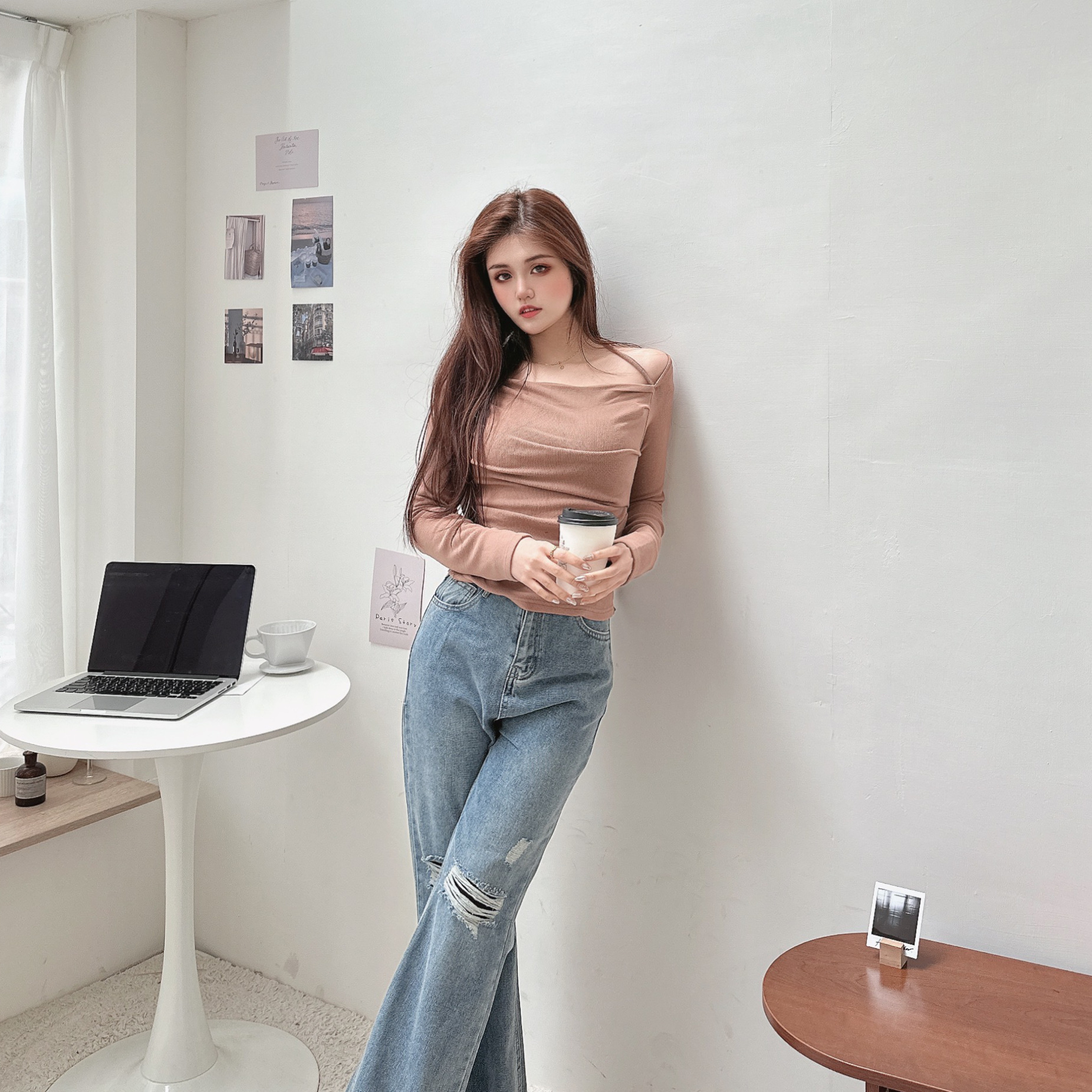 純色一字領綁脖上衣/四色