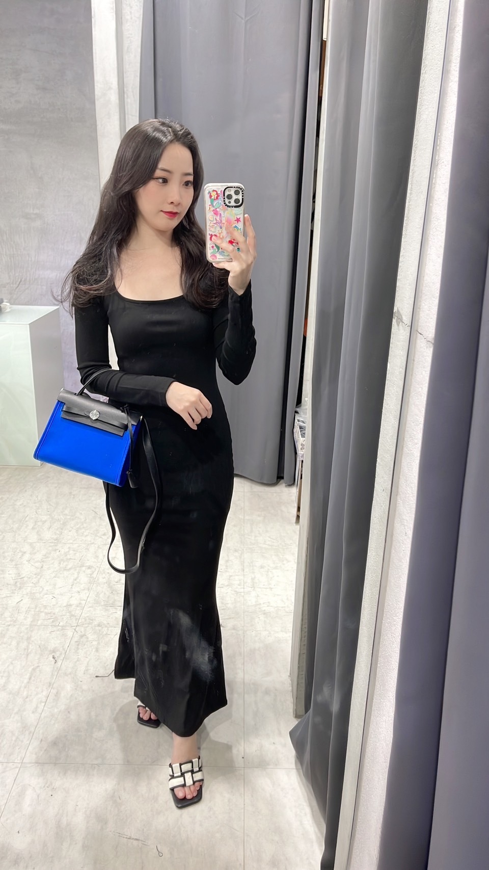 棉質修身長洋裝(黑/灰/卡其/深咖)