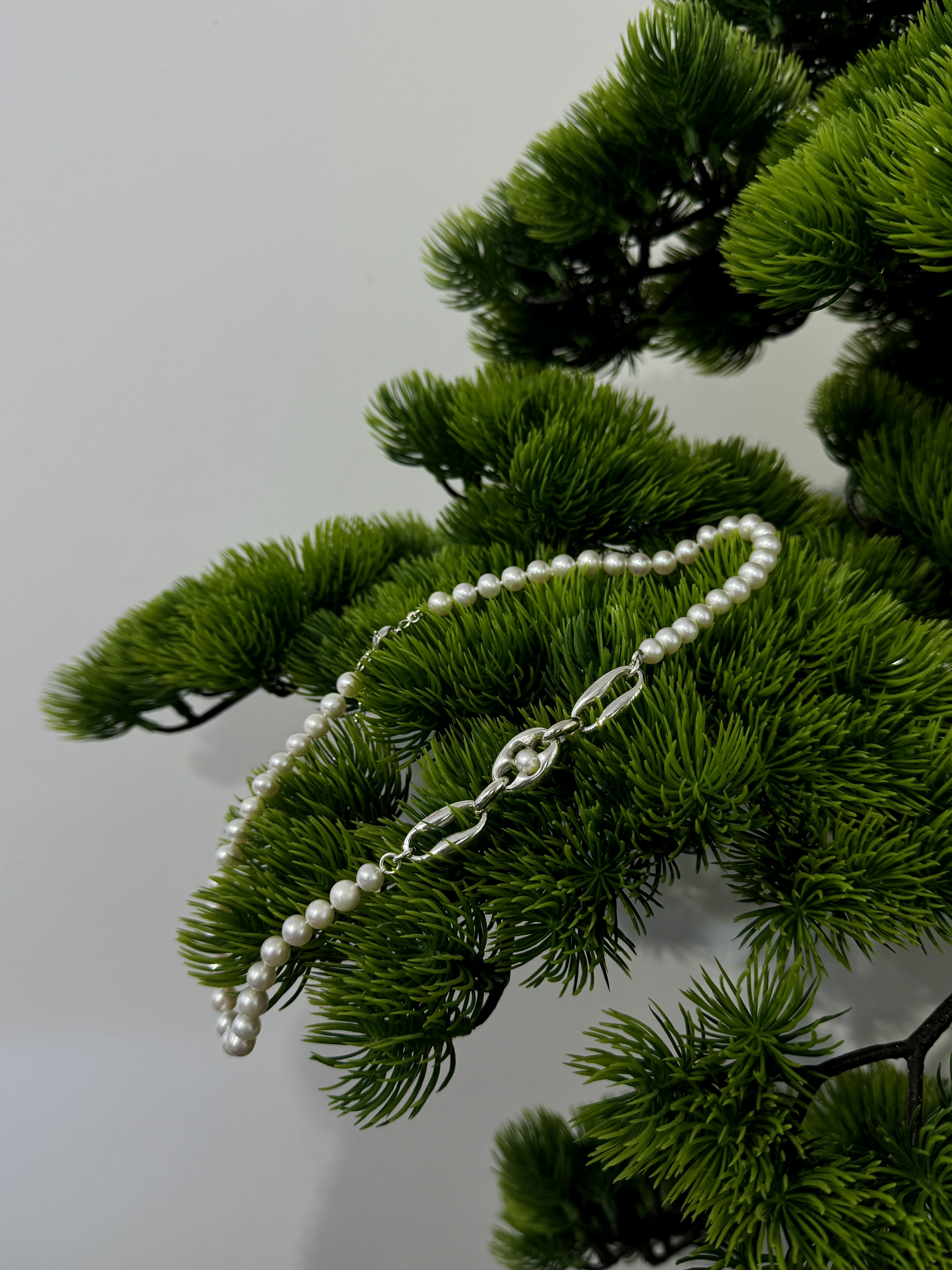 3 silver Pearl Necklace (Pearl on middle) with 10cm adjust