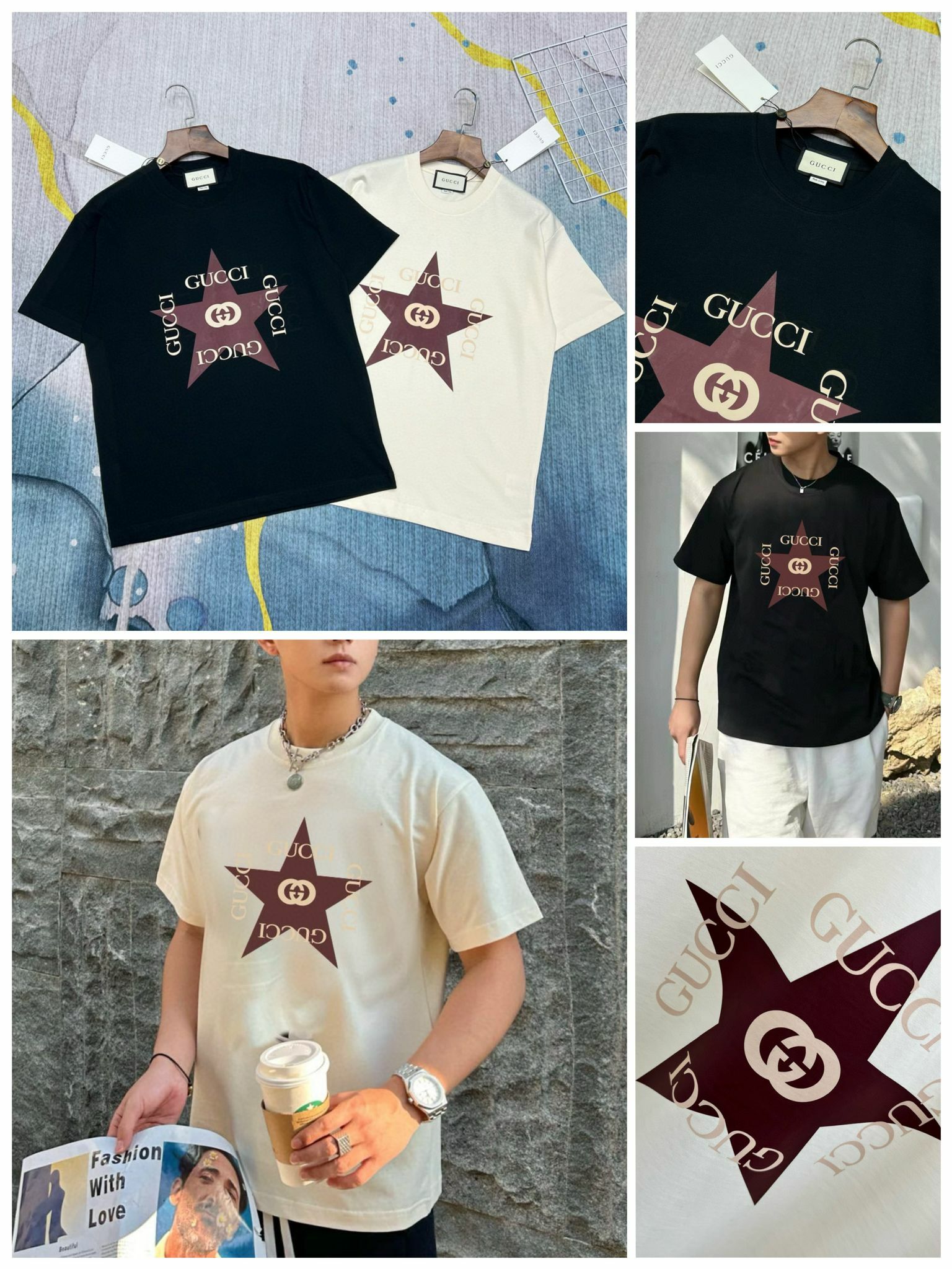 🌈 Gucc* 🌟 古早春限量五角星🌟個性款短袖T恤 -2400341