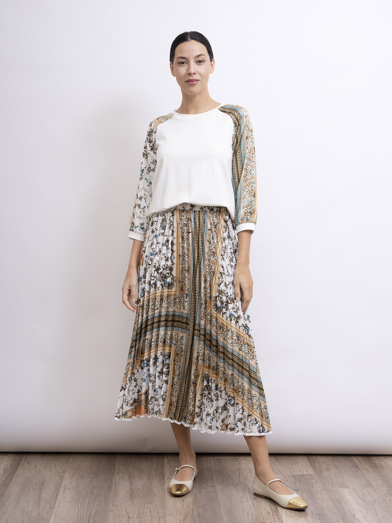 mi-tu 印花拼接圓領衛衣