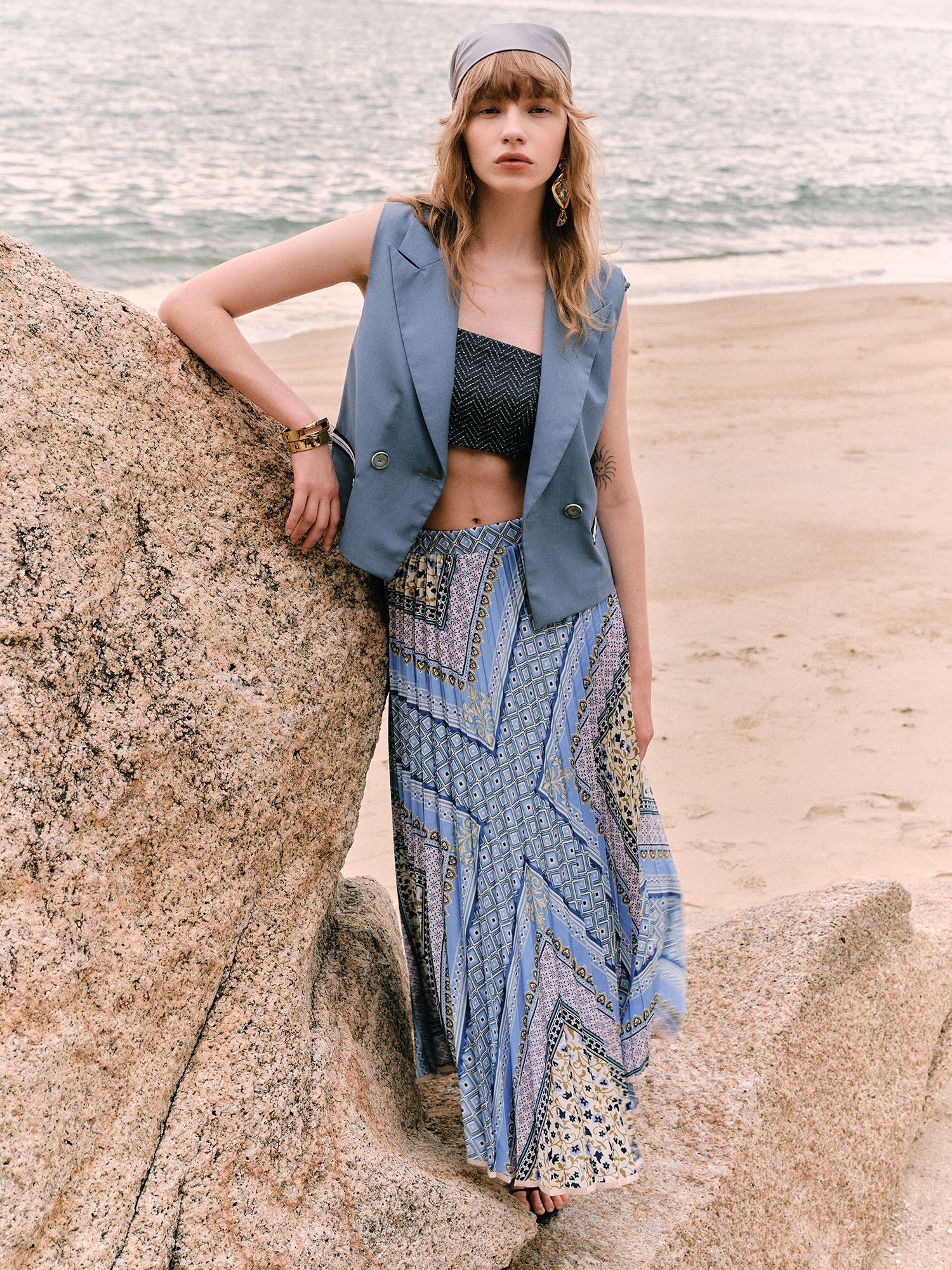 mi-tu 印花百褶半身裙