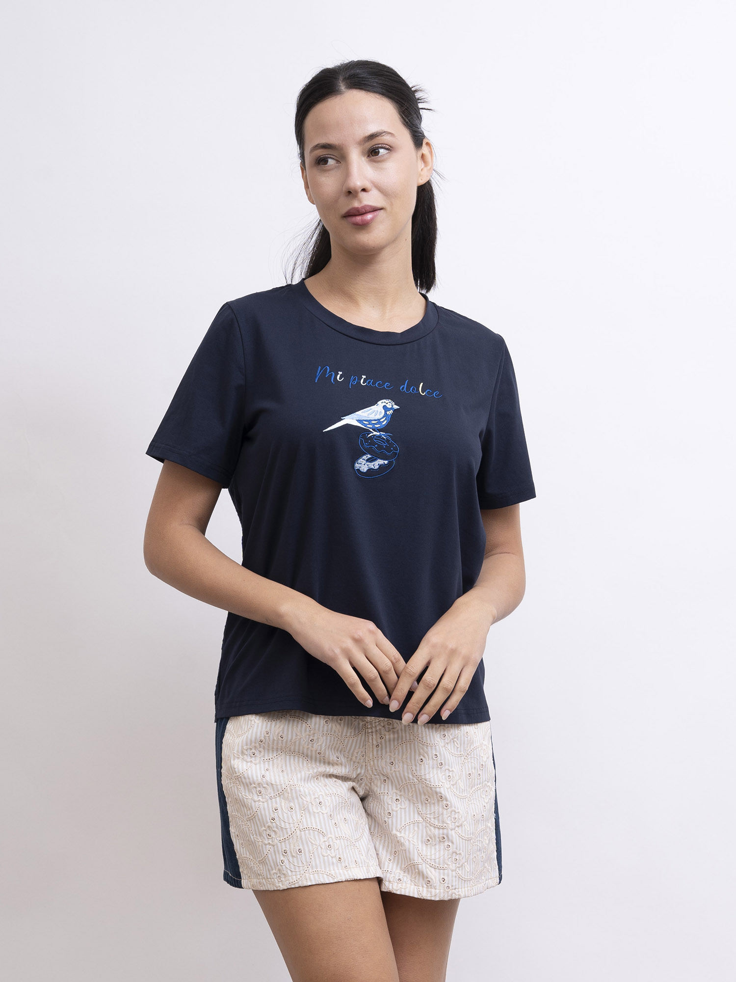 mi-tu 刺繡圓領T恤