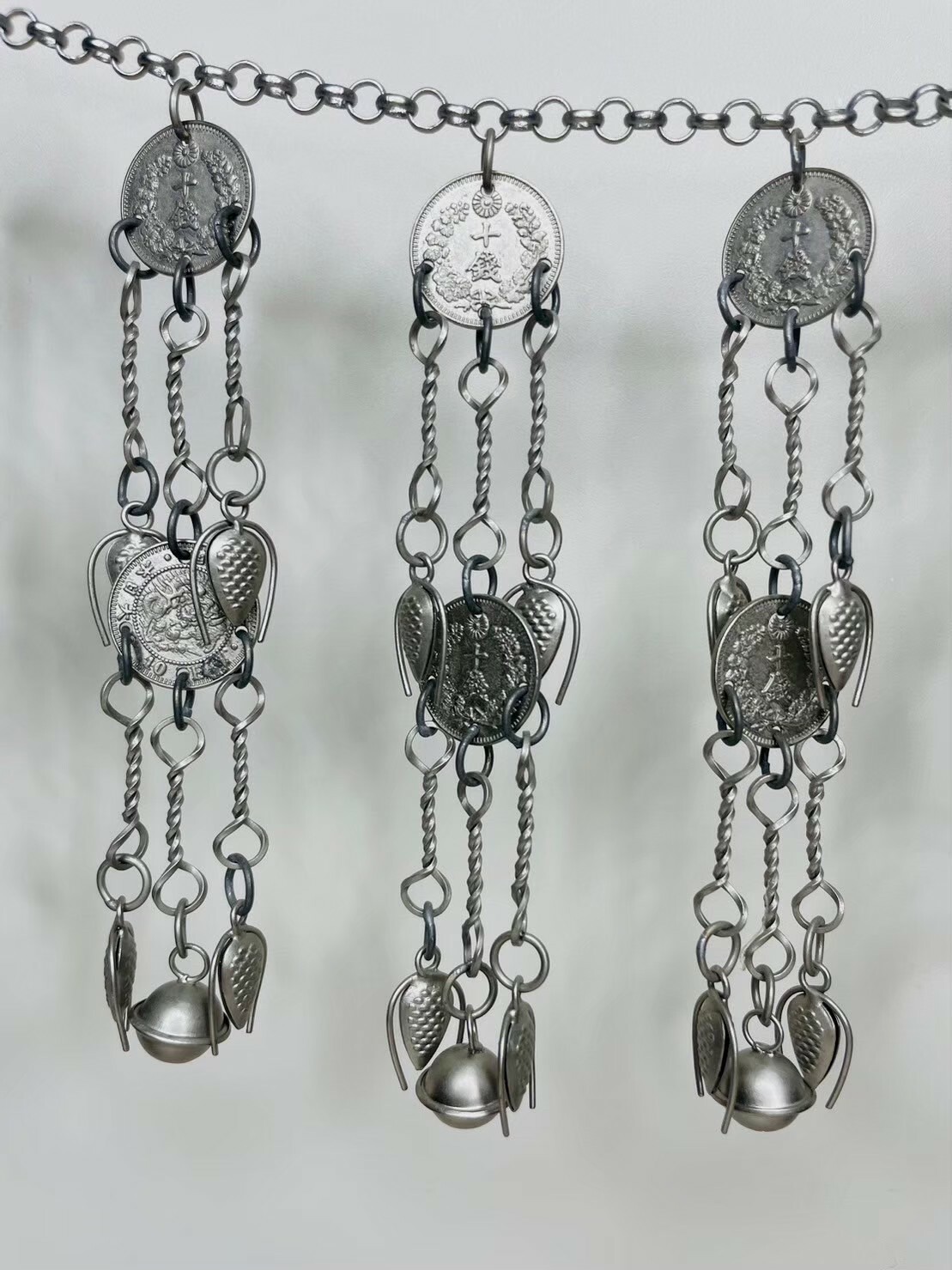 J7-全焊接十錢古幣瓜子雙層鈴鐺鏈條126cm