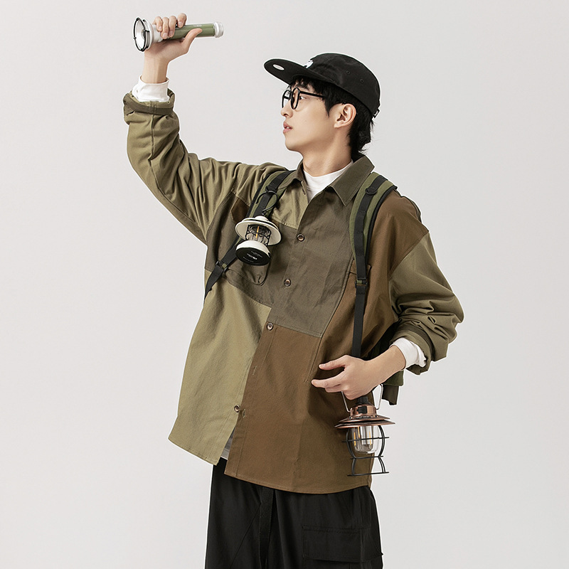 3M25 日系軍裝拼接設計感襯衫 一色