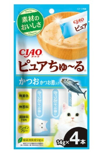 [*任選11件$138*] 日本CIAO -Pure 鰹魚+木魚醬(無添加) 14g (4本)