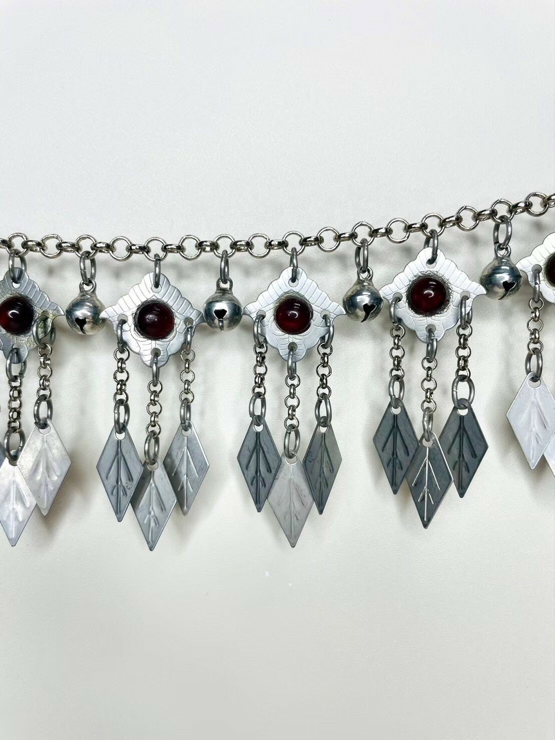 R16-(短)紅瑪瑙紋路菱形葉片單層鈴鐺鏈條80cm