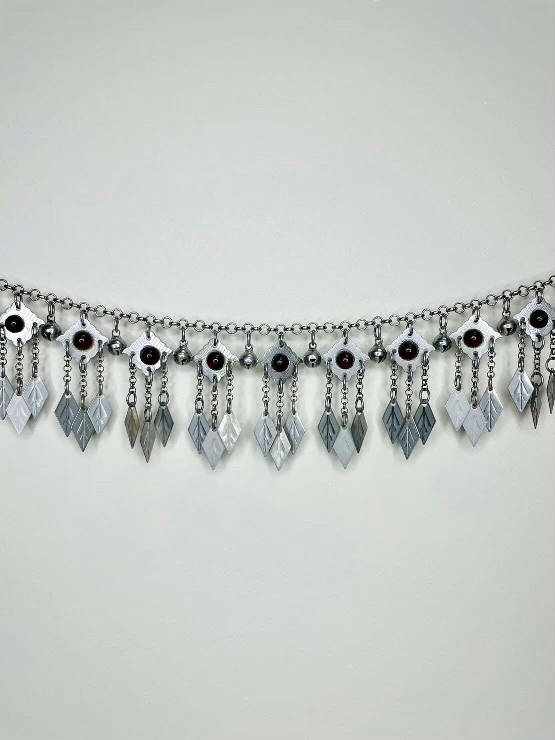 R16-(短)紅瑪瑙紋路菱形葉片單層鈴鐺鏈條80cm