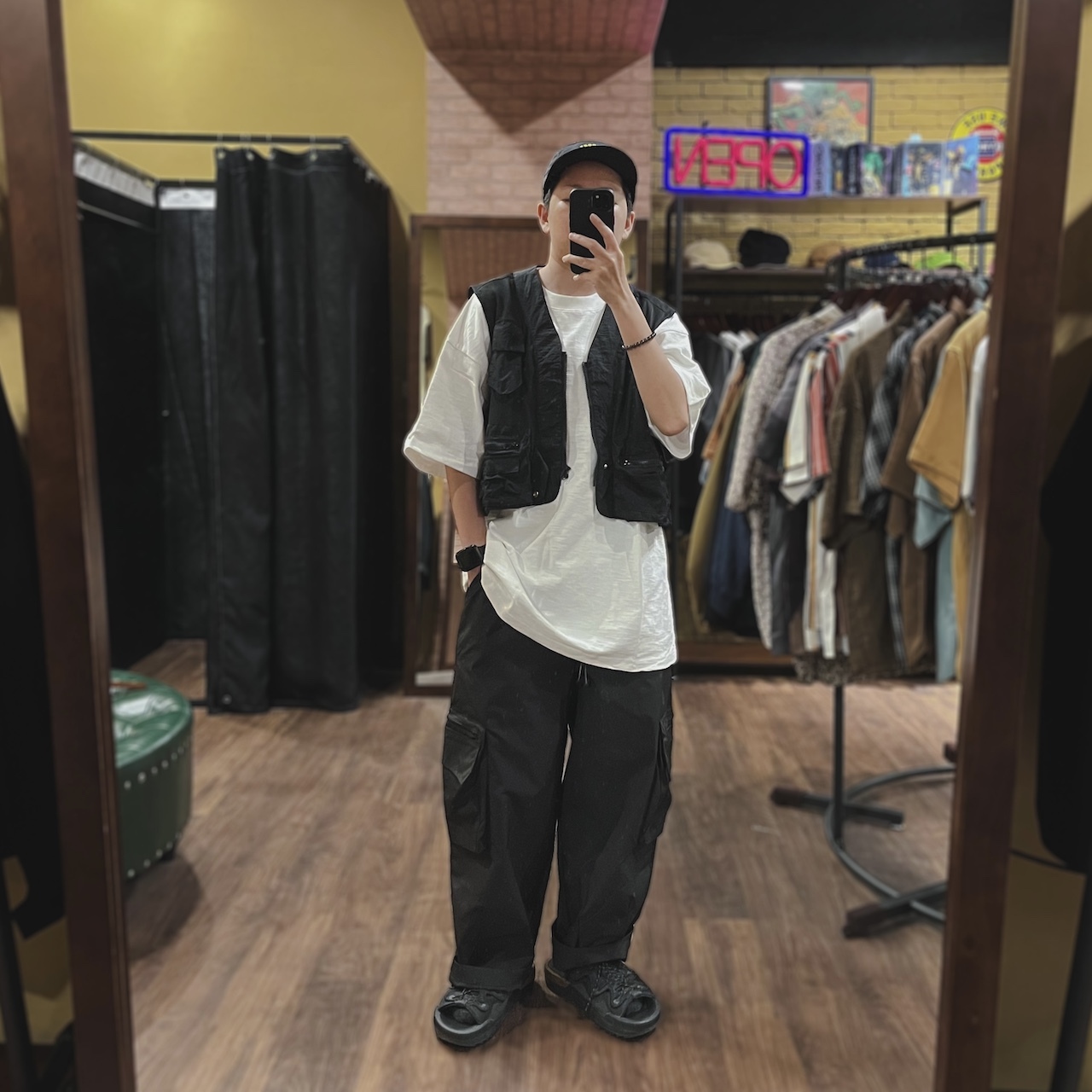 半身網眼工裝背心