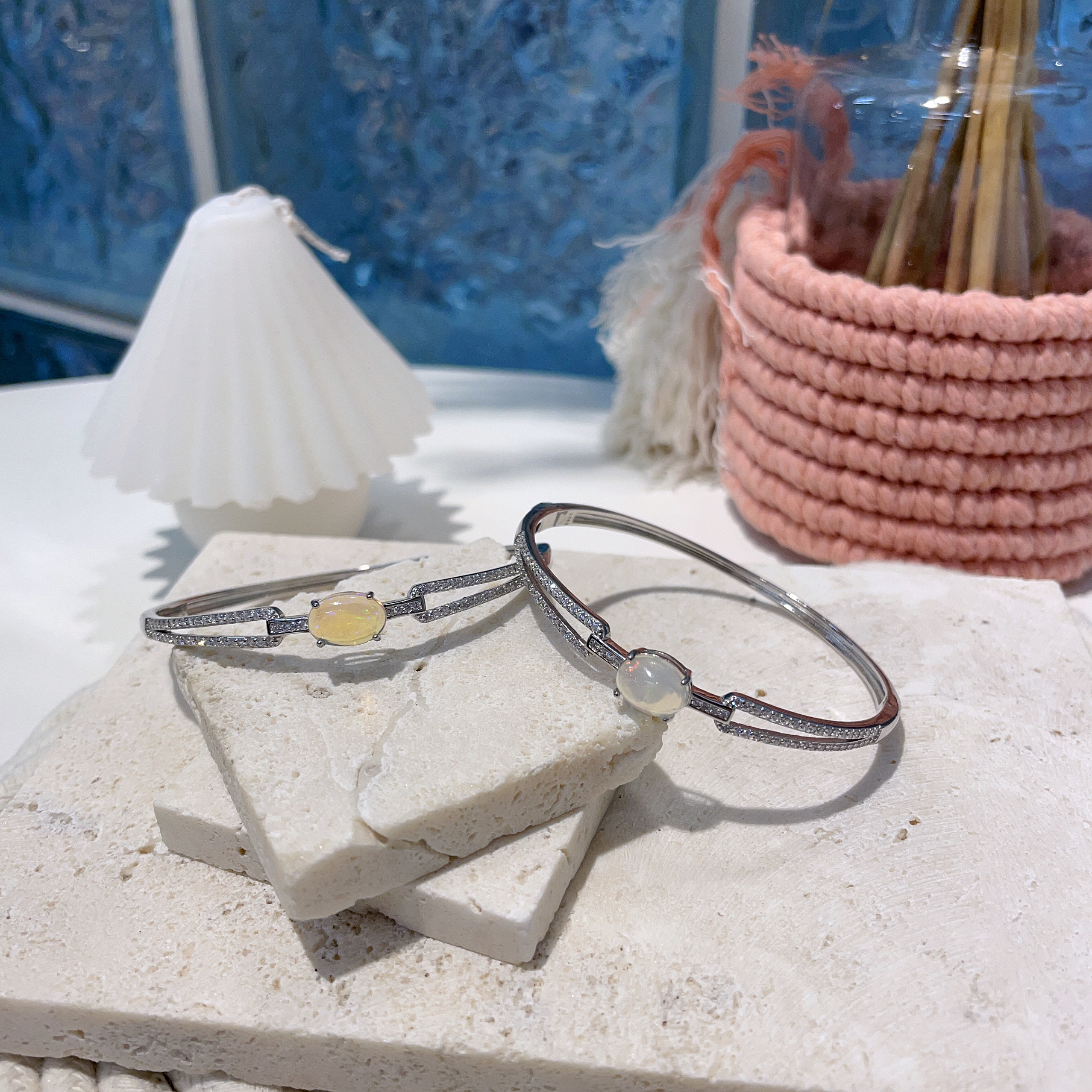 歐泊純銀閃石手鈪