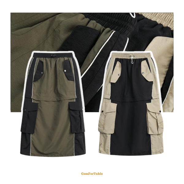 休閒撞色可拆式工裝裙